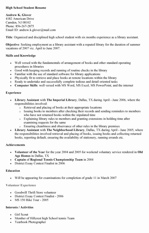 Resumes for High School Students Beautiful Skills for High School Resume Resume Ideas