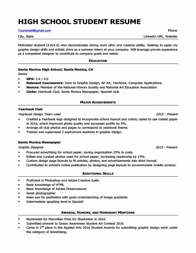 Resumes for High School Students Elegant High School Resume Template &amp; Writing Tips