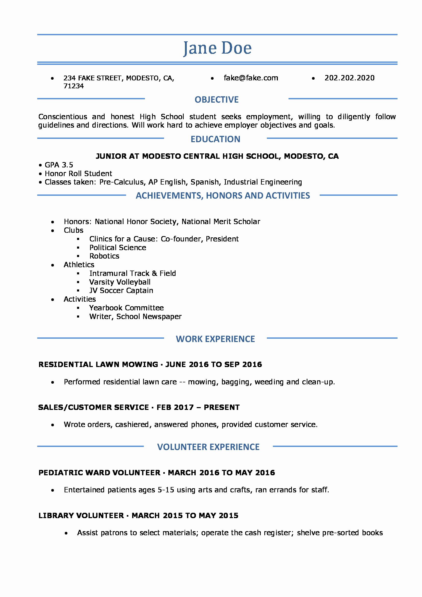 Resumes for High School Students Luxury High School Resume Resumes Perfect for High School Students