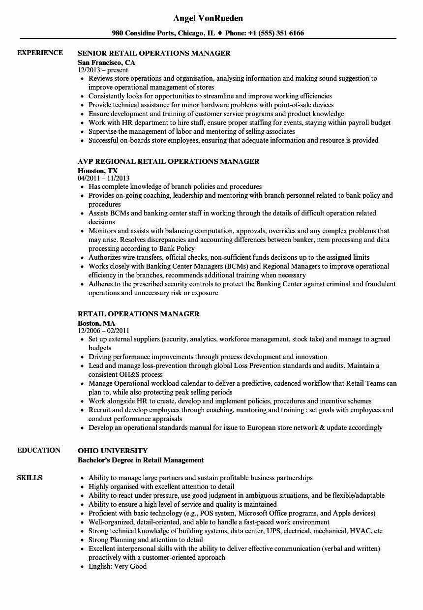 Retail Store Manager Resume Awesome Retail Operations Manager Resume Templates • Business