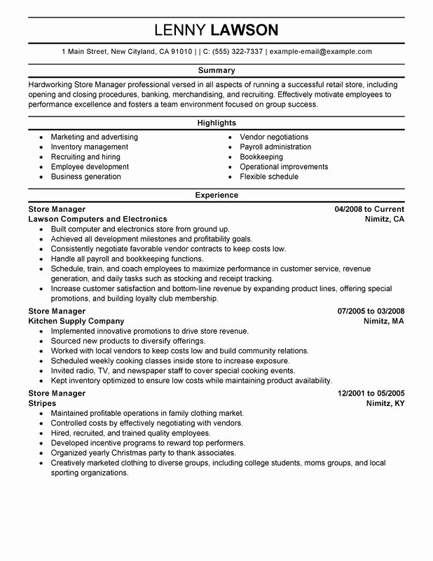 Retail Store Manager Resume Elegant Store Manager Resume Examples Created by Pros