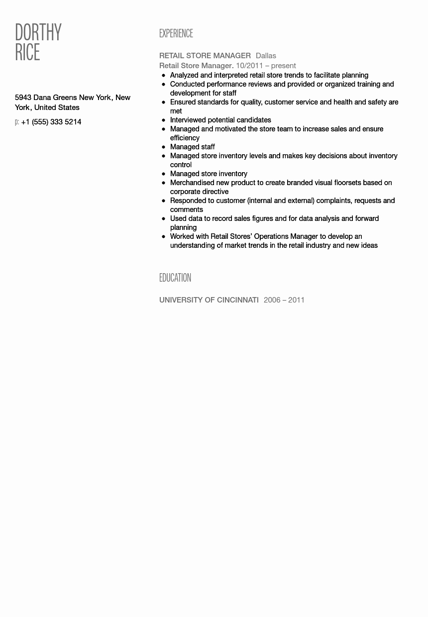 Retail Store Manager Resume Fresh Retail Store Manager Resume Sample