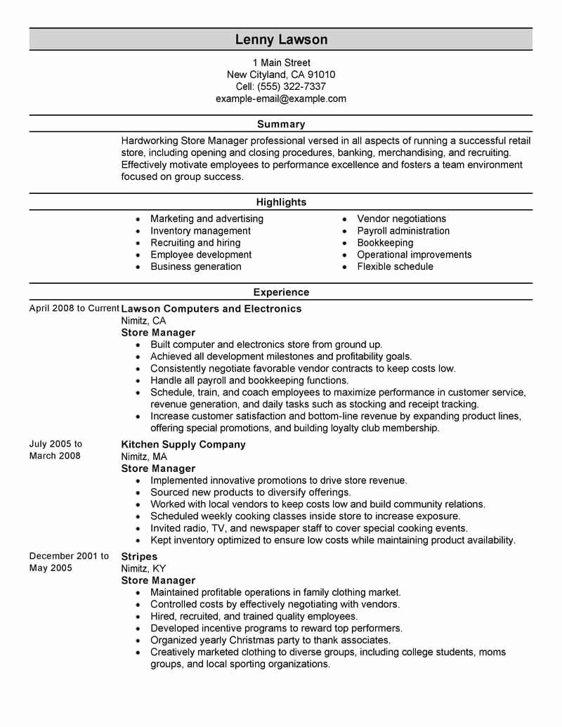 Retail Store Manager Resume Lovely Best Store Manager Resume Example
