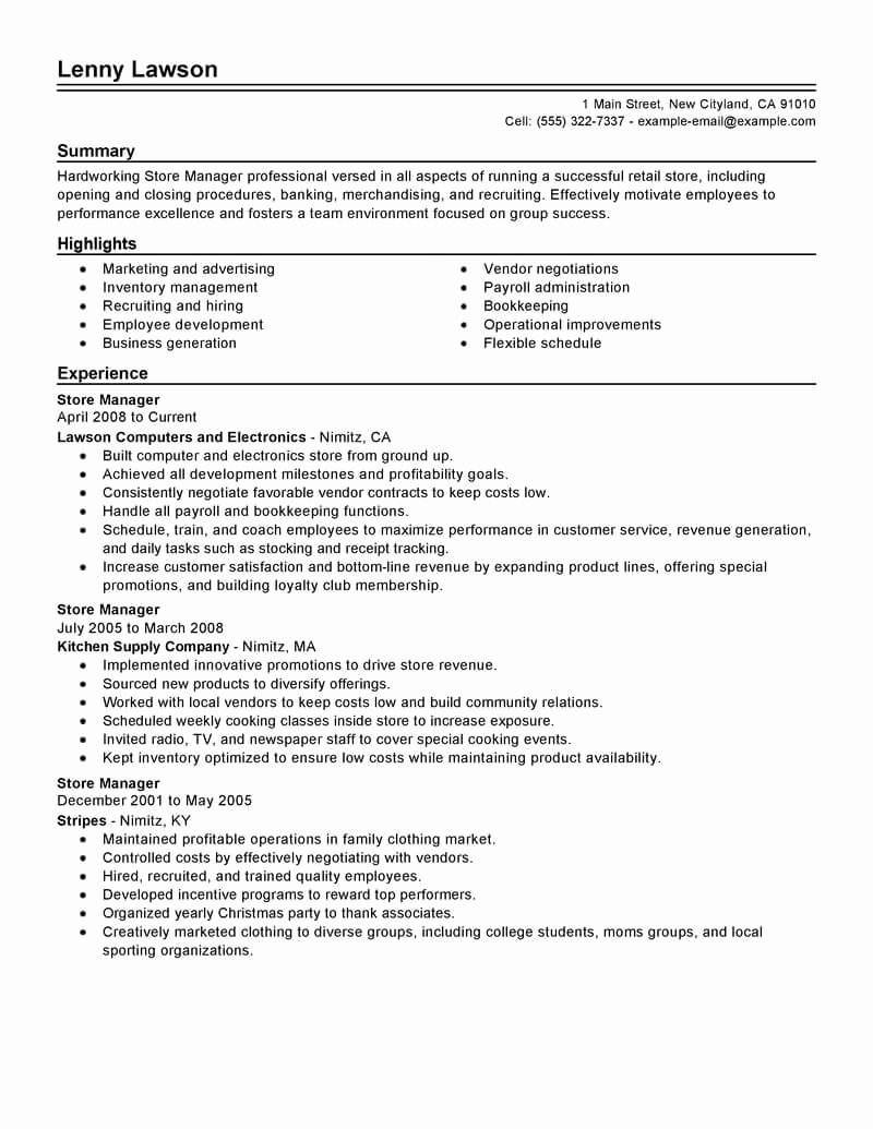 Retail Store Manager Resume Luxury Best Store Manager Resume Example