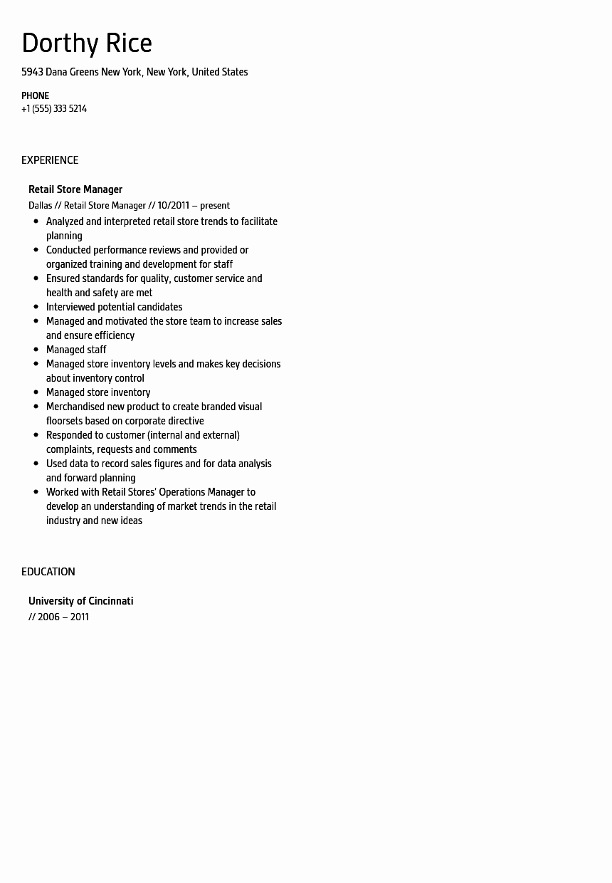 Retail Store Manager Resume Luxury Retail Store Manager Resume Sample
