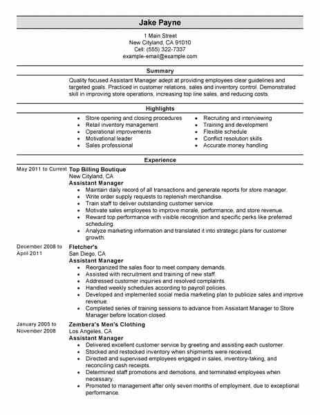 Retail Store Manager Resume Unique Best Retail assistant Manager Resume Example
