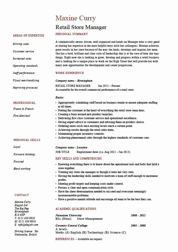 Retail Store Manager Resumes Best Of Retail Store Manager Resume Job Description Sample