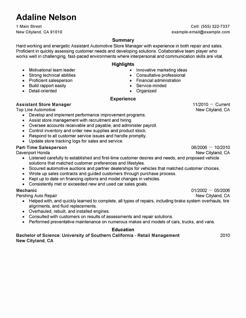 Retail Store Manager Resumes Fresh assistant Store Manager Resume Sample