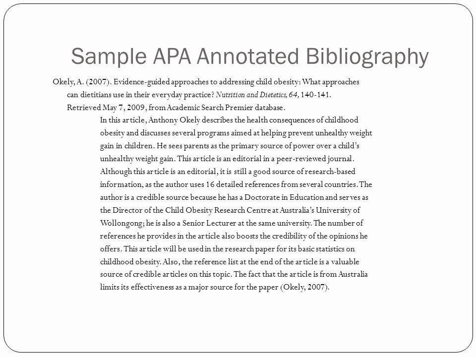 Sample Apa Annotated Bibliography Best Of the Wonderful World Of Annotated Bibliographies Ppt