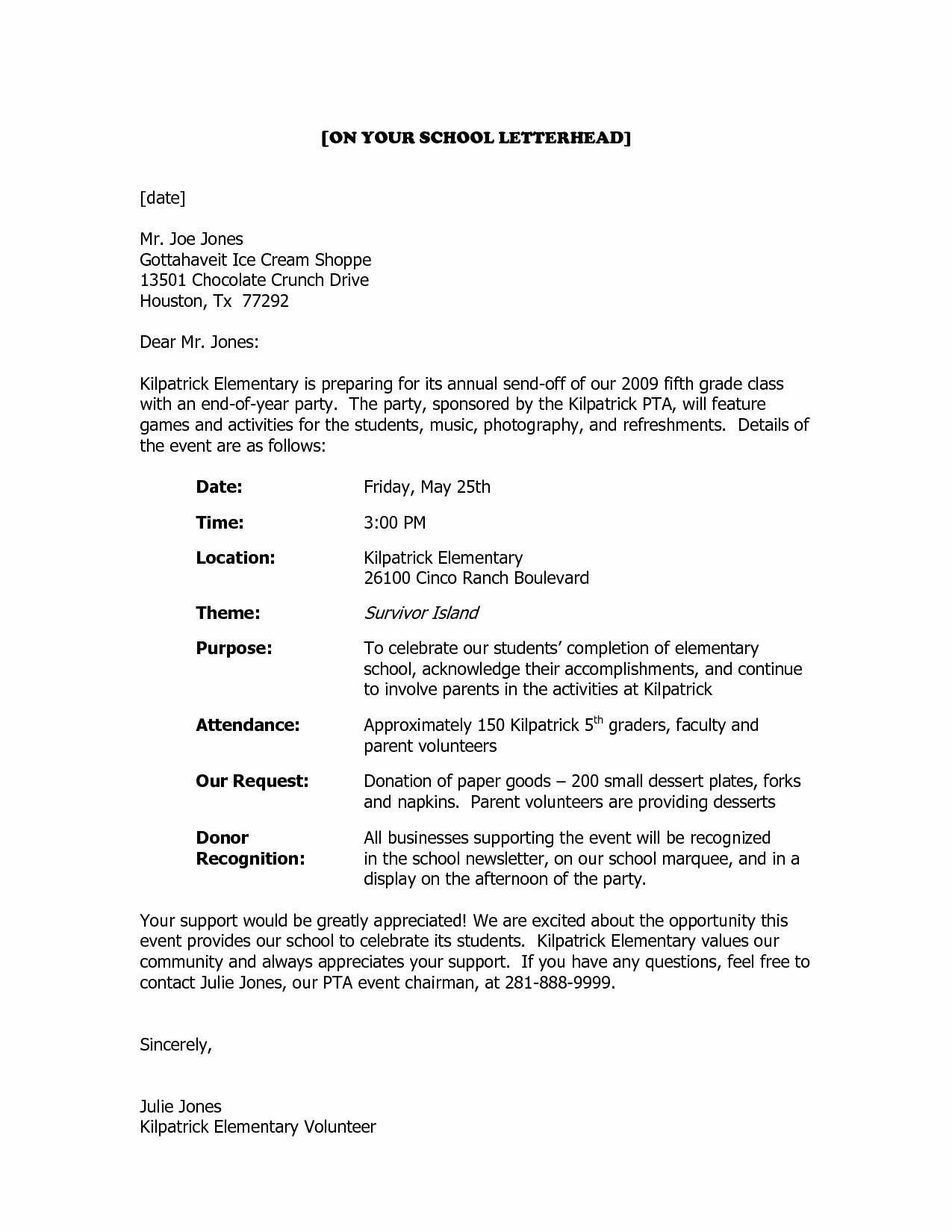 Sample Donation Request Letter New Sample Donation Request Letter for School