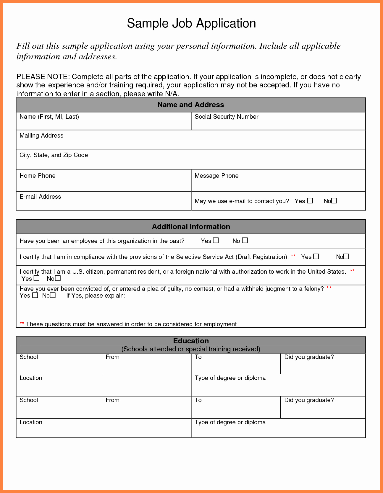 Sample Job Application form Awesome 8 Sample Employment Application