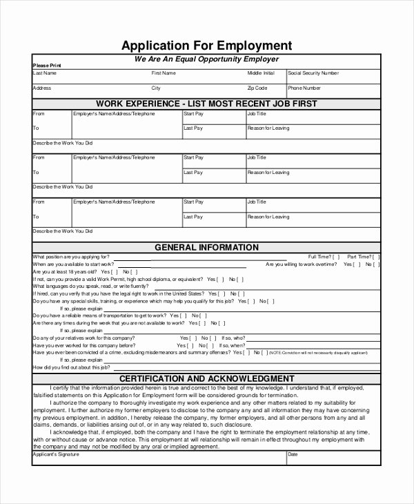 Sample Job Application form Beautiful Free 9 Sample General Application forms In Sample