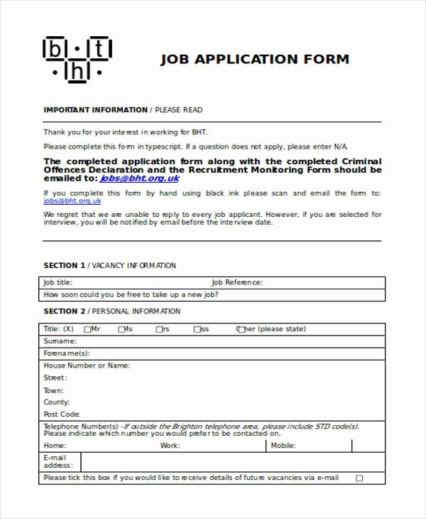 Sample Job Application form Elegant Free 9 Job Application Samples In Sample Example format