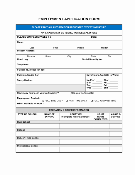 Sample Job Application form Lovely Free Printable Job Application form Template form Generic