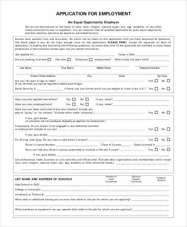 Sample Job Application form Lovely Sample Employment Application form 8 Examples In Word Pdf
