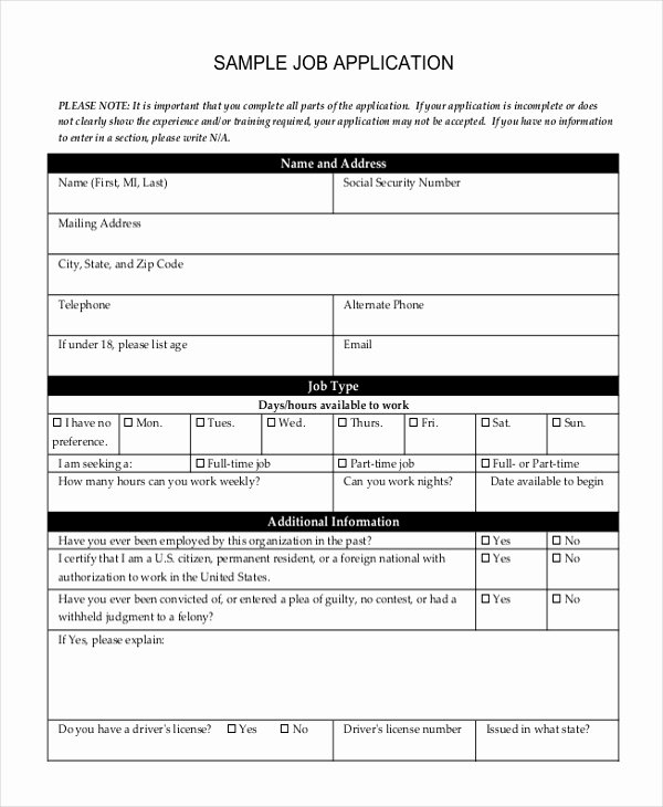 Sample Job Application form New Sample Generic Job Application form 9 Free Documents In
