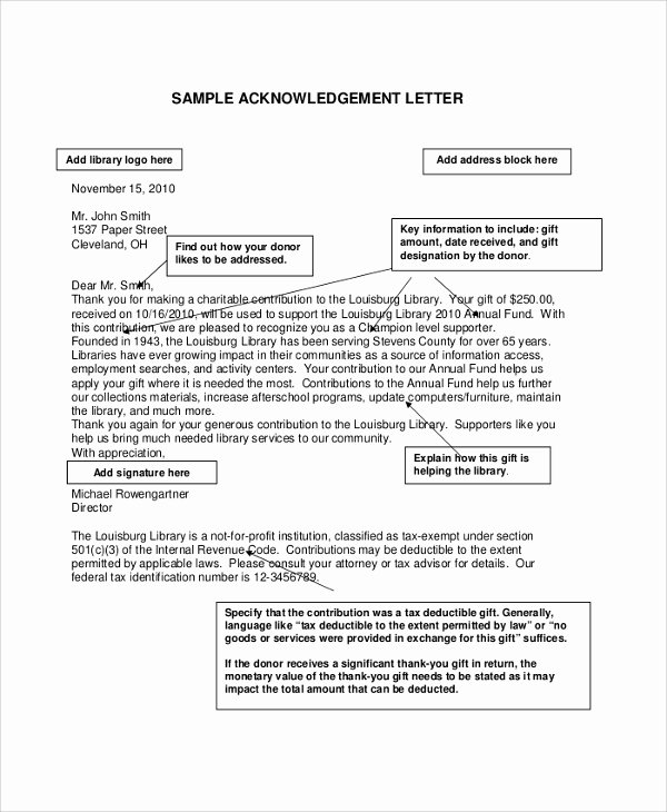 Sample Nonprofit Gift Acknowledgement Letter Unique Sample Donation Receipt Letter 7 Documents In Pdf Word
