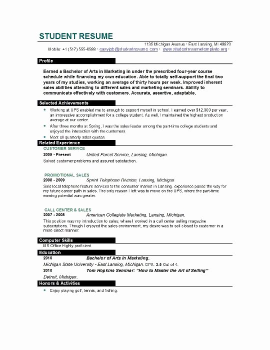 Sample Resume College Student Best Of Student Resume Templates Student Resume Template