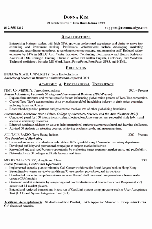 Sample Resume College Student Unique College Student Resume Example Business and Marketing