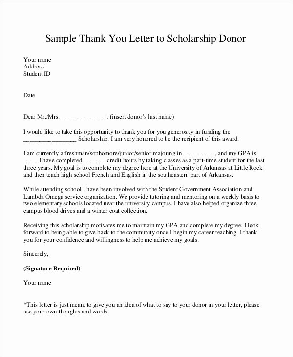 Sample Scholarship Thank You Letter Best Of Sample Thank You Letter for Scholarship 7 Examples In