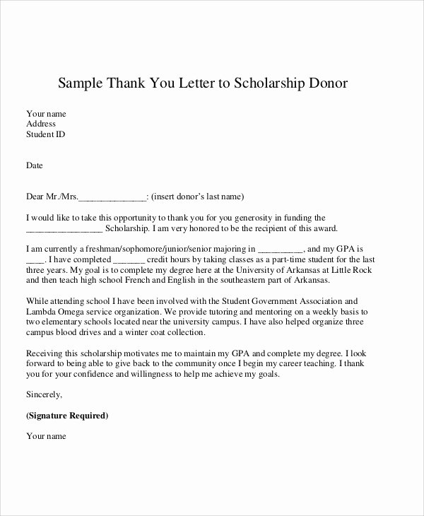 Sample Scholarship Thank You Letter Unique 10 Sample Donation Thank You Letters Doc Pdf