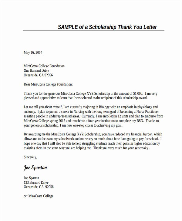 Scholarship Thank You Letter Examples New Free 74 Thank You Letter Examples In Doc Pdf