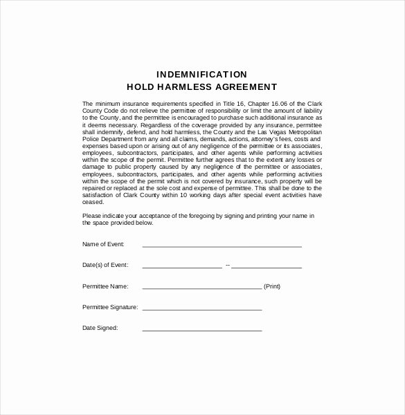 40 Simple Hold Harmless Agreement Desalas Template