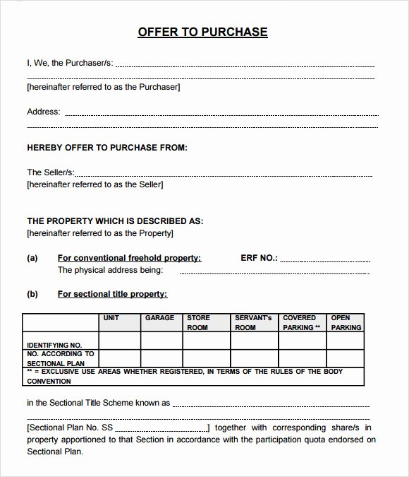 offer to purchase real estate form