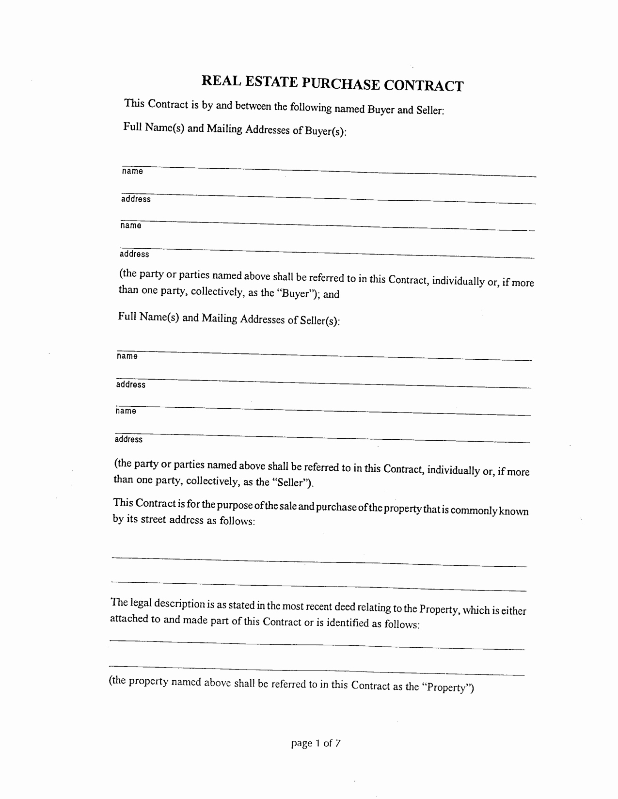 Simple Land Purchase Agreement form New Editable Real Estate Purchase Blank Contract Template