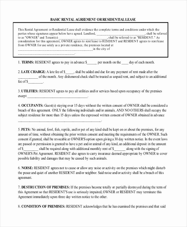 Simple Rental Agreement Pdf Awesome Free 8 Sample Basic Lease Agreement forms