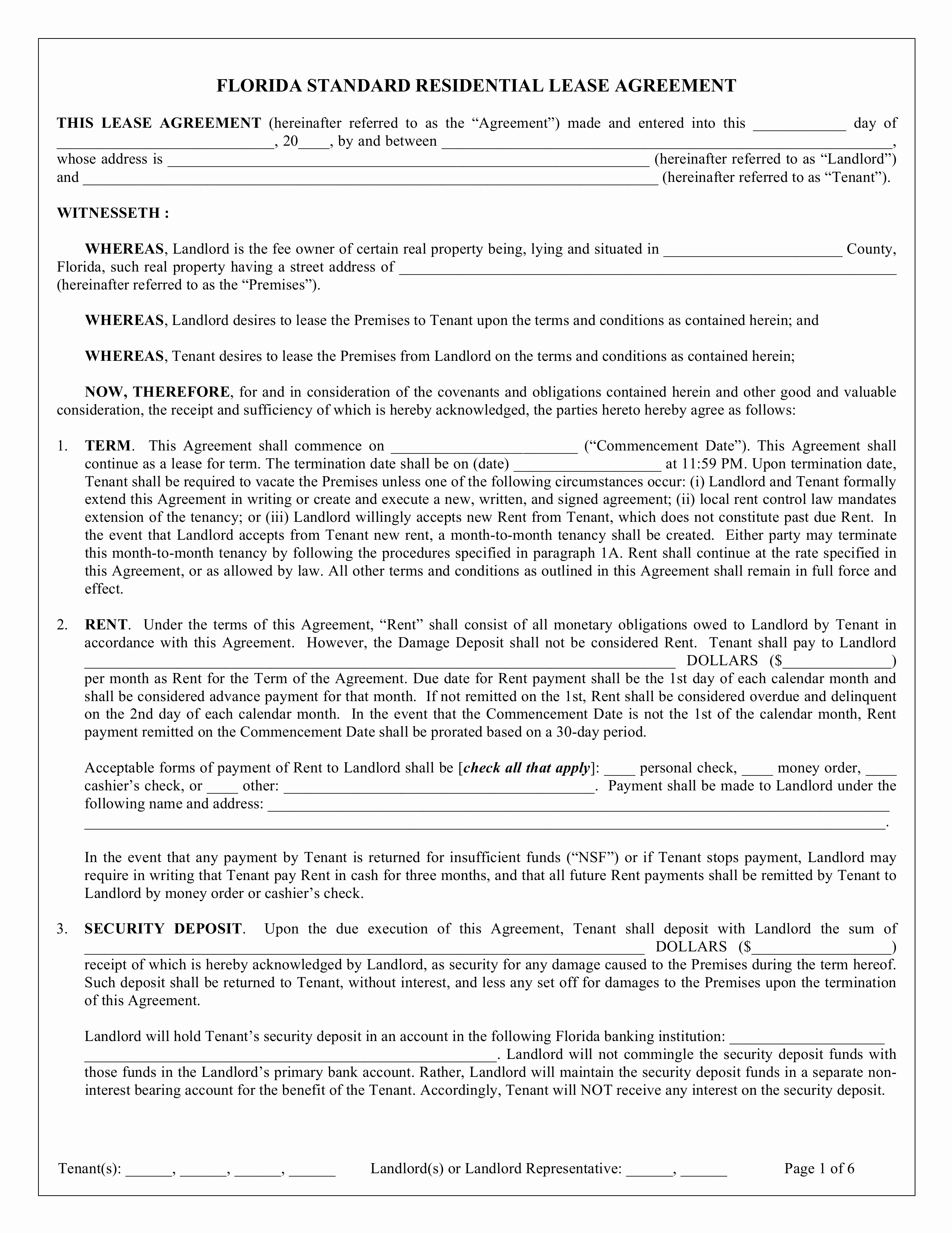 Simple Rental Agreement Pdf Elegant Free Florida Standard Residential Lease Agreement Template