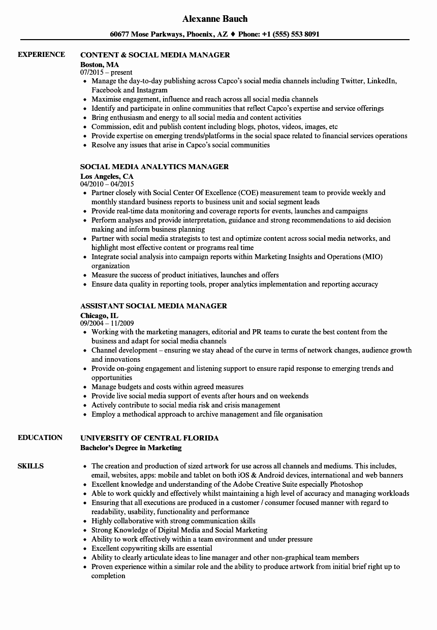 Social Media Manager Resumes Awesome Media &amp; social Media Manager Resume Samples
