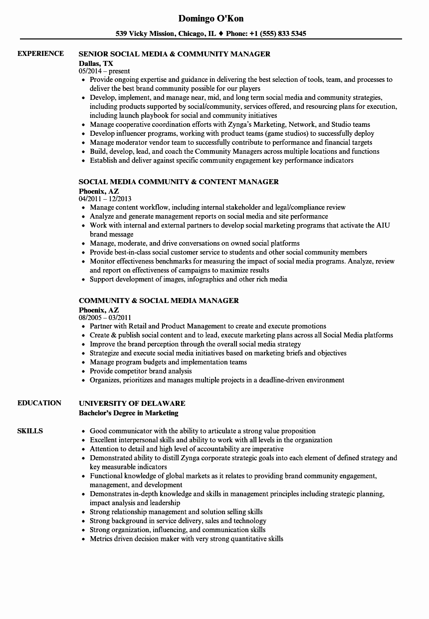 Social Media Manager Resumes Fresh Munity &amp; social Media Manager Resume Samples