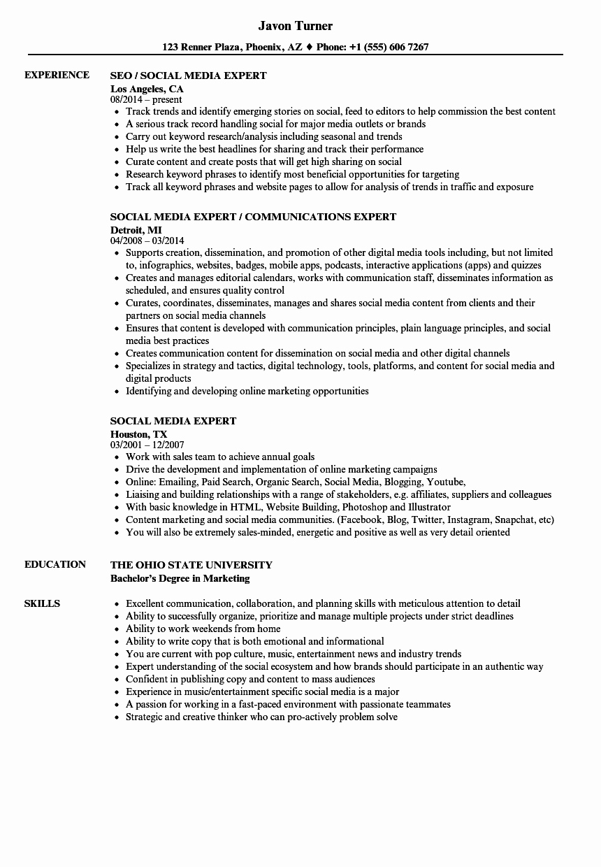 40 social Media Manager Resumes | Desalas Template