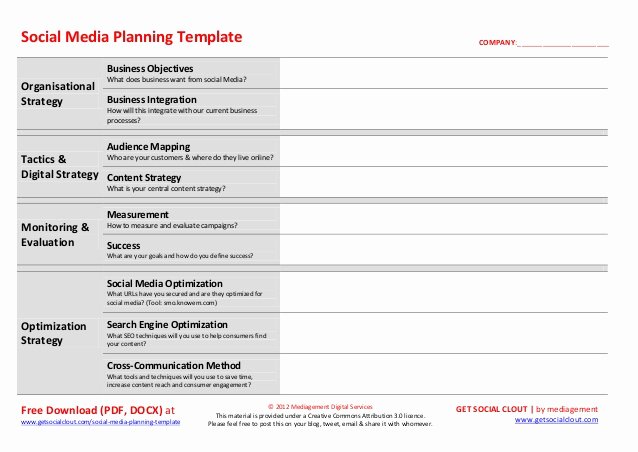 Social Media Proposal Template Inspirational social Media Planning Template