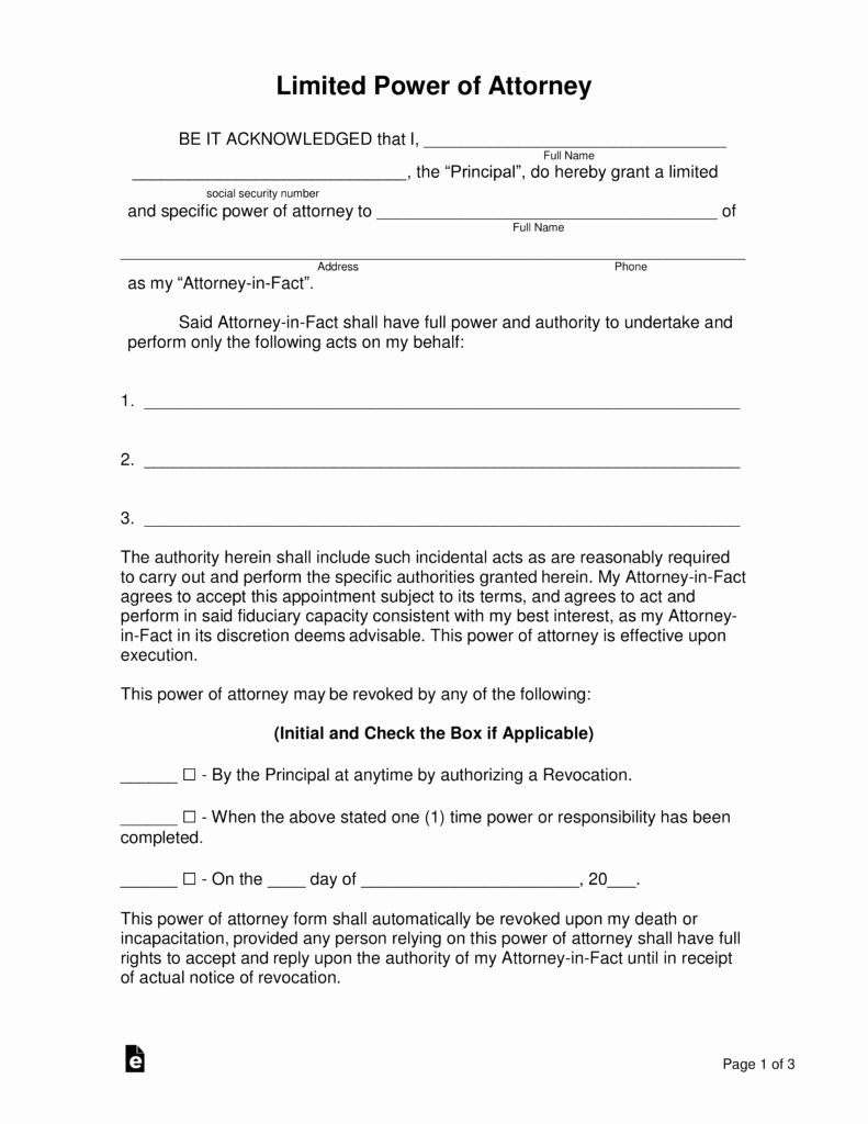 Special Power Of attorney form Awesome Free Limited Special Power Of attorney forms Pdf