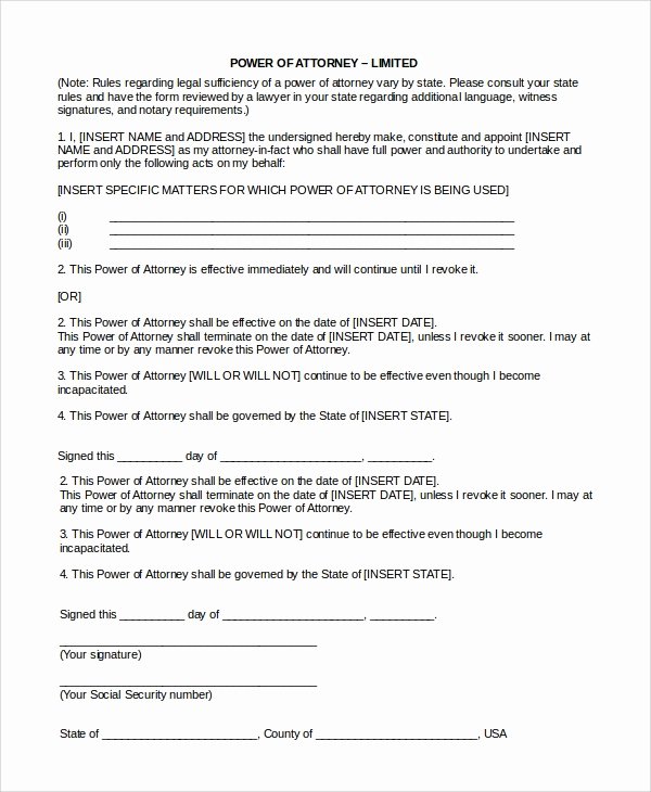 Special Power Of attorney form Beautiful Sample Limited Power Of attorney form 10 Examples In