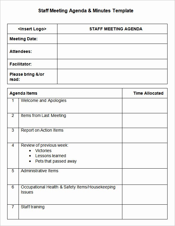 Staff Meetings Agenda Template New Meeting Minutes Template 25 Free Samples Examples