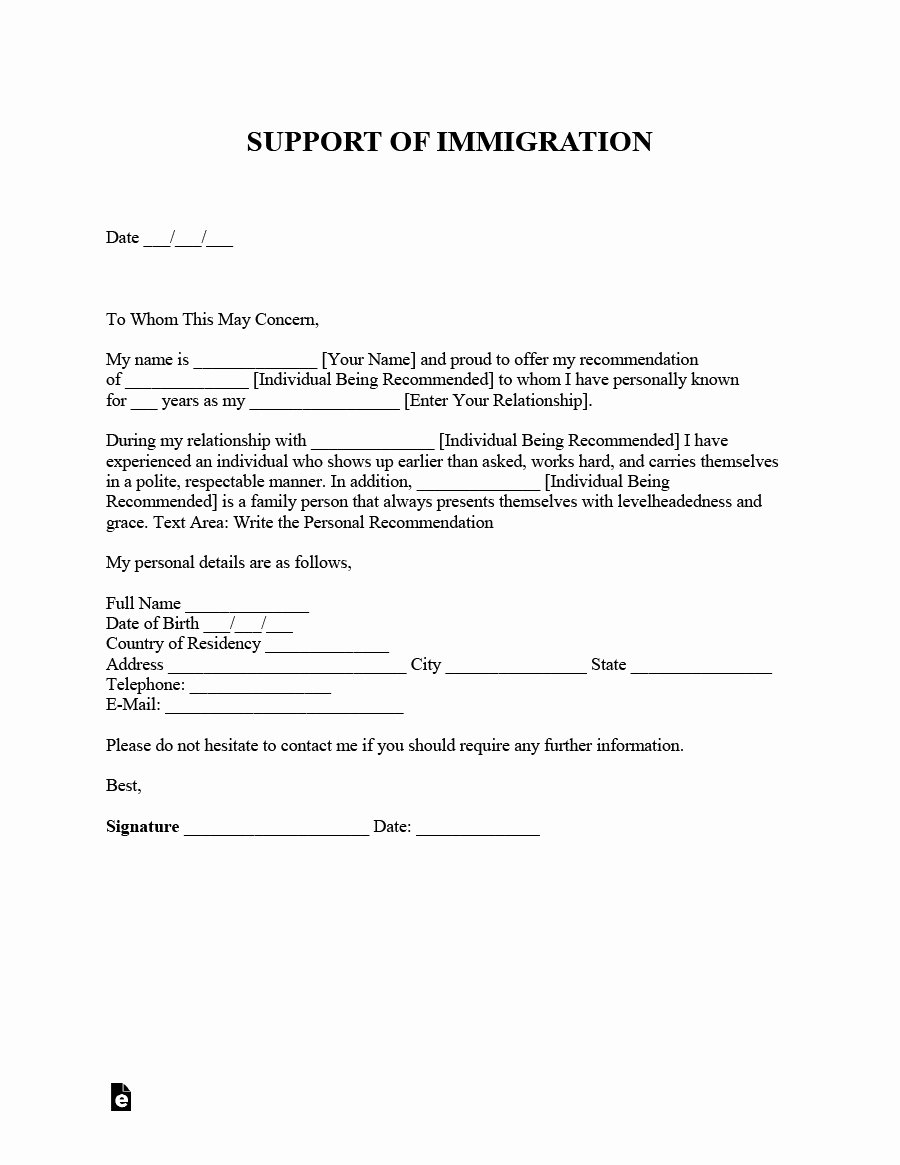 Support Letter Sample for Immigration Inspirational 36 Free Immigration Letters Character Reference Letters