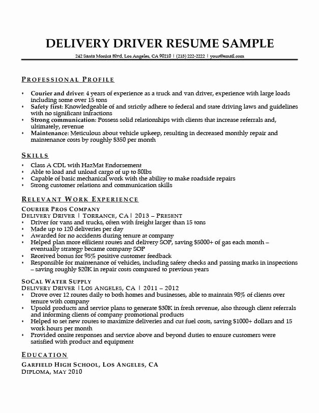 Truck Driver Resume Sample Awesome Bination Resume Samples