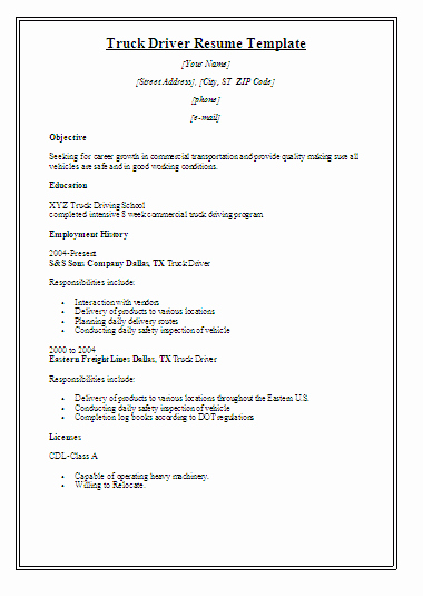 Truck Driver Resume Sample Best Of Truck Driver Resume Template