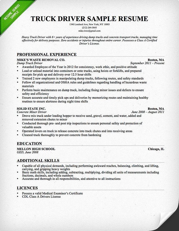 Truck Driver Resume Sample Best Of Truck Driver Trucking Resume Template for Free Download