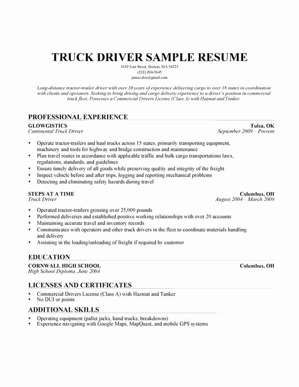 Truck Driver Resume Sample Elegant Truck Driver Resume Sample