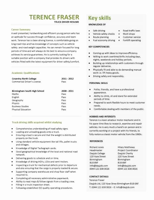 Truck Driver Resume Sample New Student Entry Level Truck Driver Resume Template