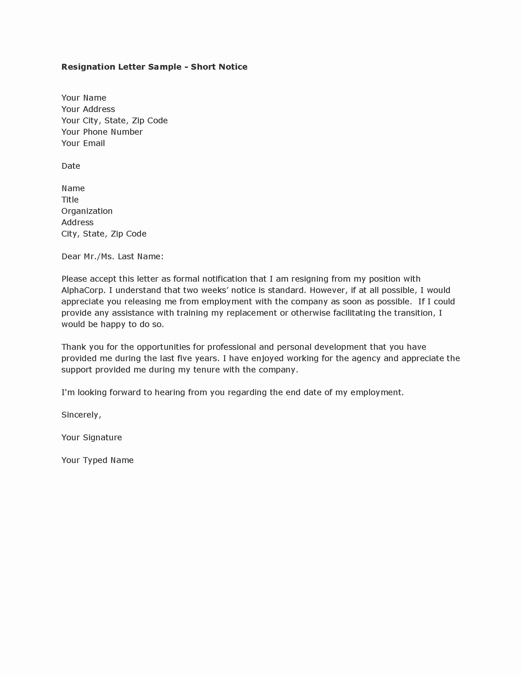 Two Week Resignation Letter Awesome Letter Templates