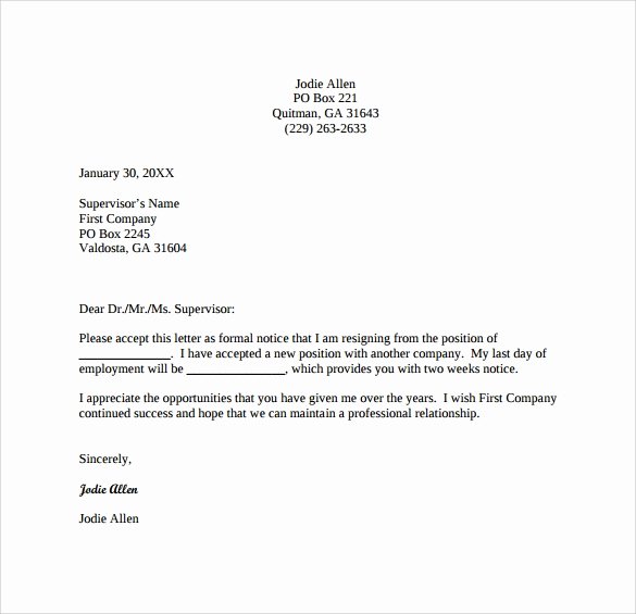 Two Week Resignation Letter New 12 Two Weeks Notice Letter Templates Google Docs Ms