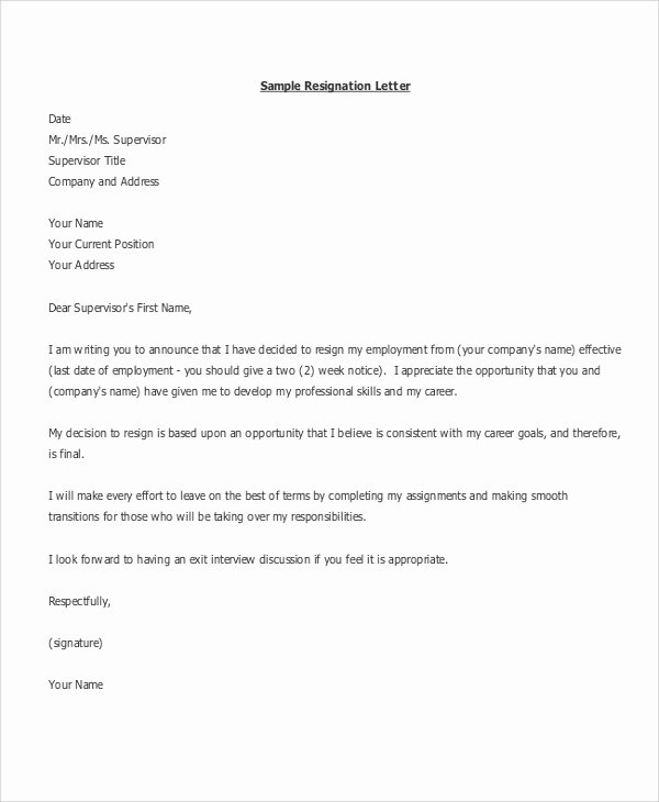 Two Week Resignation Letter Unique 10 Sample Resignation Letters Doc Pdf