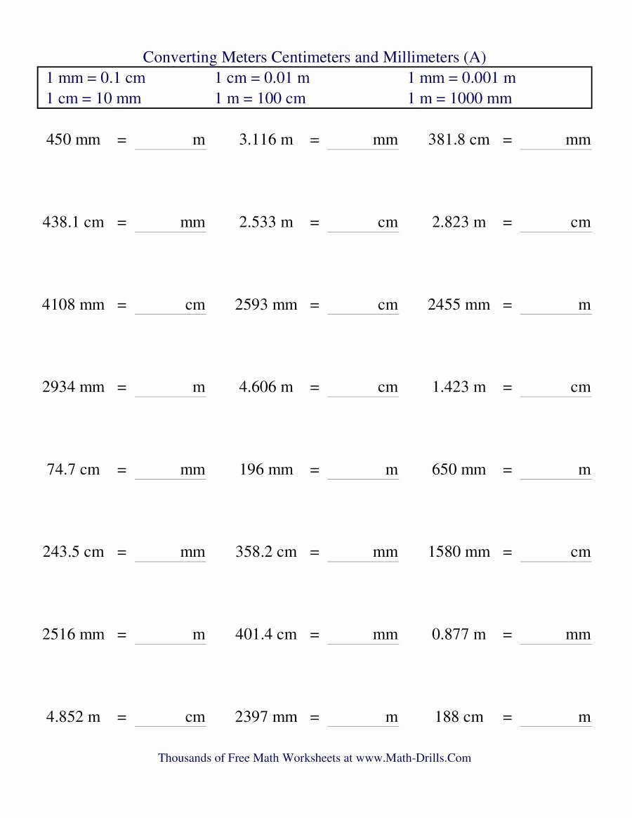 Unit Conversion Worksheet Pdf Beautiful Metric Conversion Of Meters Centimeters and Millimeters A
