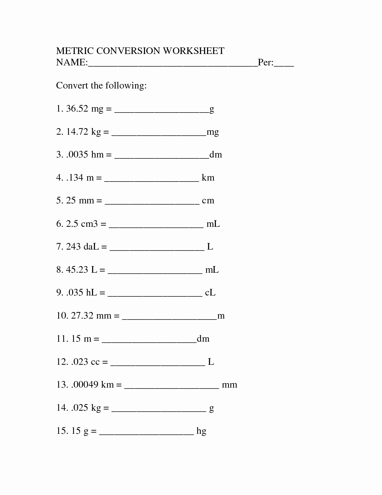 Unit Conversion Worksheet Pdf Unique 12 Best Of Metric Length Worksheets Metric Unit