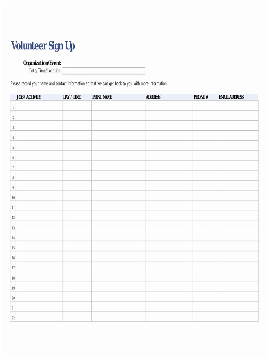 Volunteer Sign In Sheet Best Of Free 12 Sign Up Sheet Examples &amp; Samples In Pdf